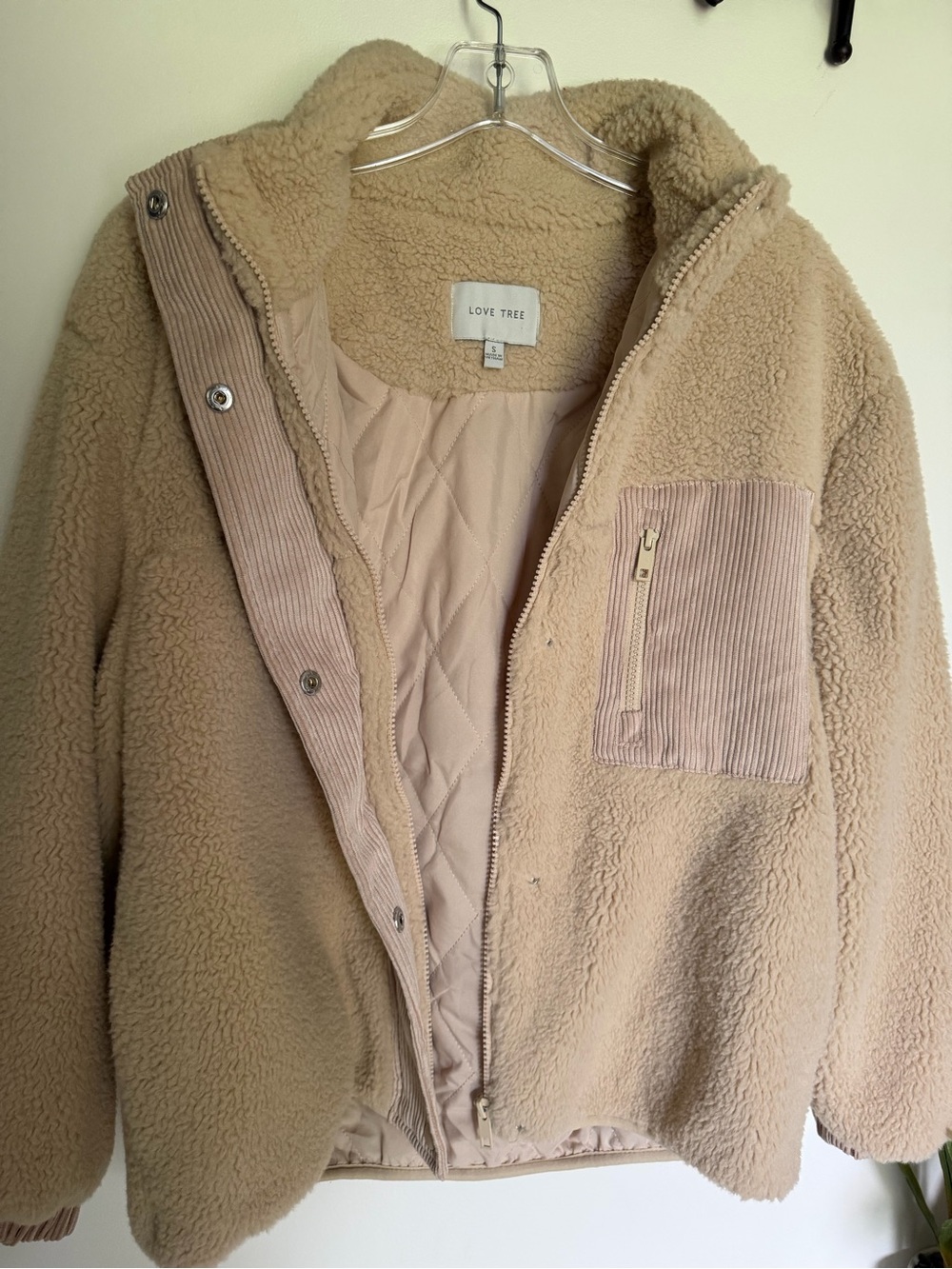 Love Tree Beige Teddy Sherpa Jacket with Corduroy Trim - Picture 6 of 10